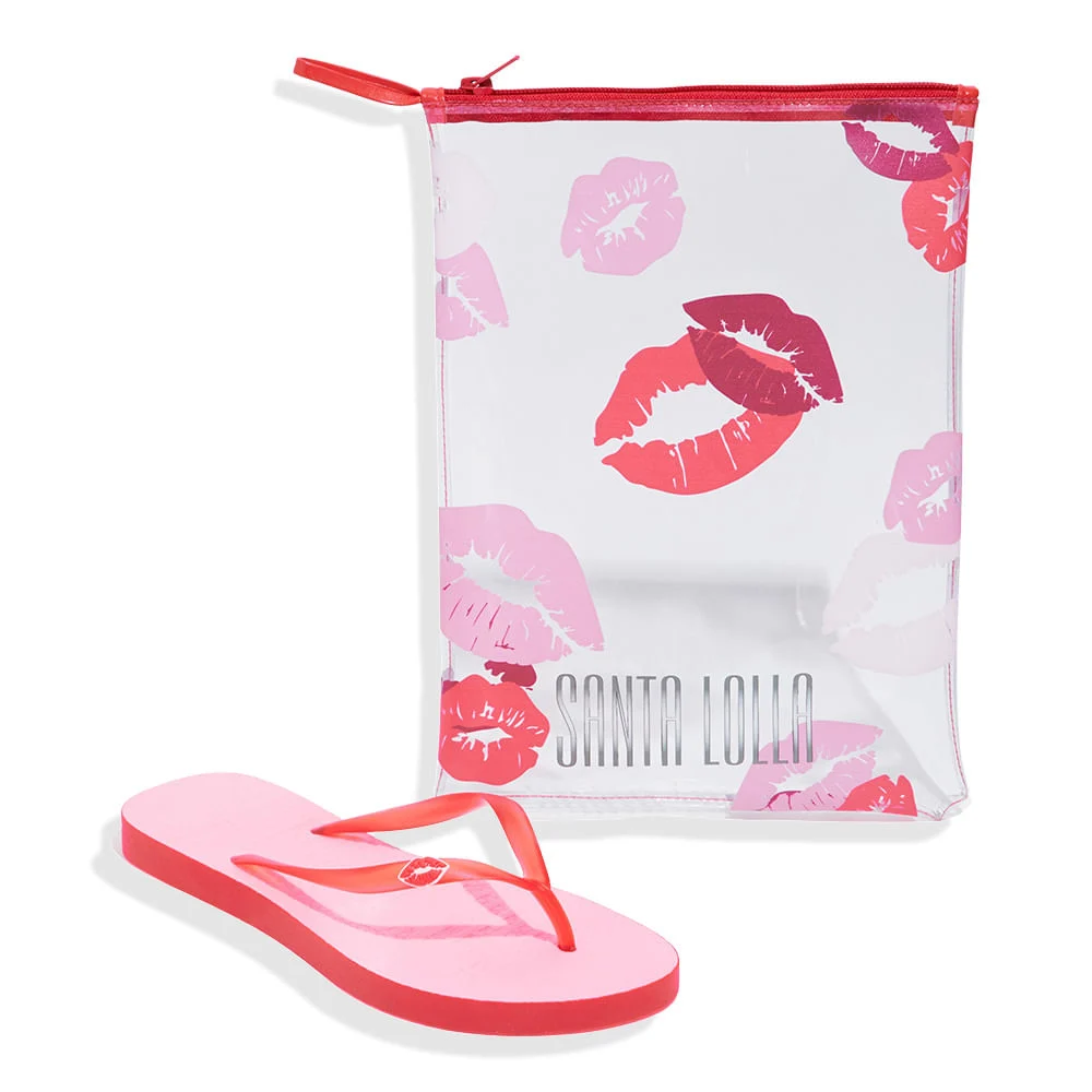 Kit Chinelo Flip Flop Rosa E Necessaire Estampa Beijo - vista 1 de 5