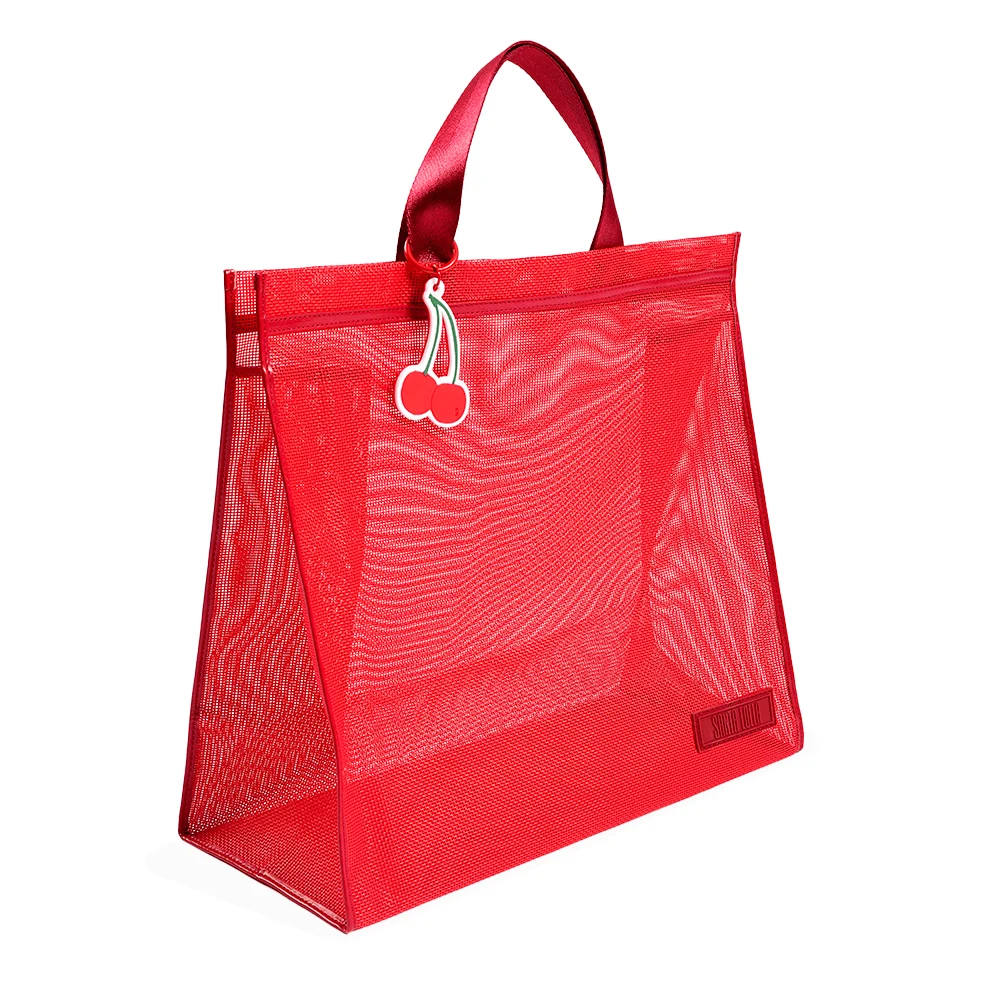 Bolsa Tela Cereja Vermelha Alça De Mão - vista 2 de 4