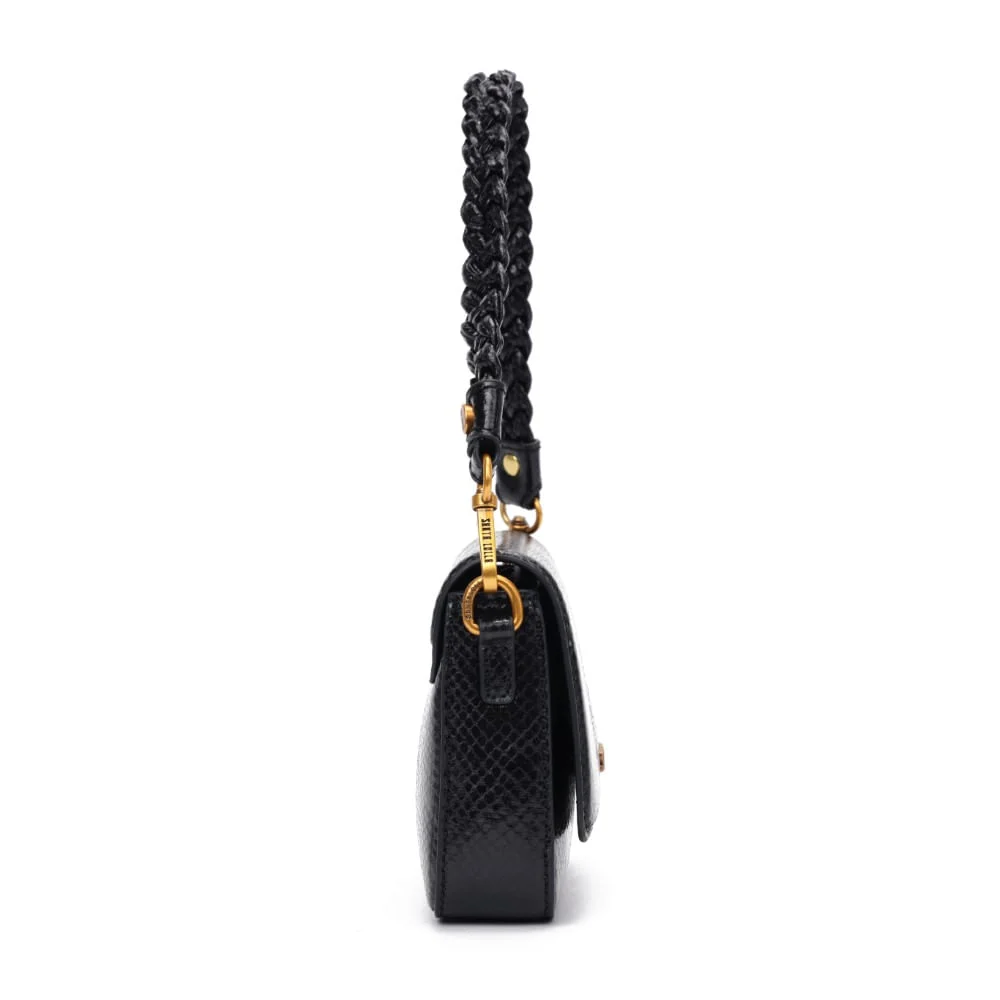 Bolsa Baguete Metalizado Snake Alça Trança Preta - vista 5 de 8