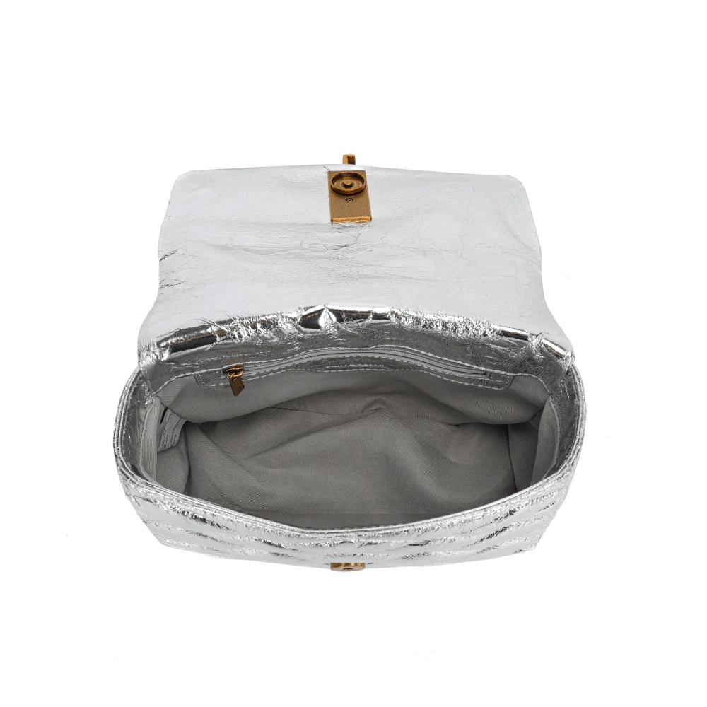 Bolsa Metal Crinkle Prata Alça Corrente Transversal - vista 8 de 8