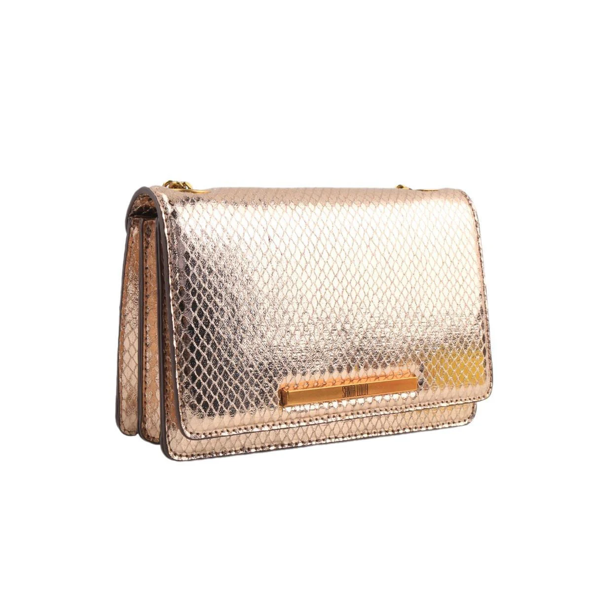 Bolsa Dourada Metalizada Snake Alça Corrente Transversal - vista 2 de 6