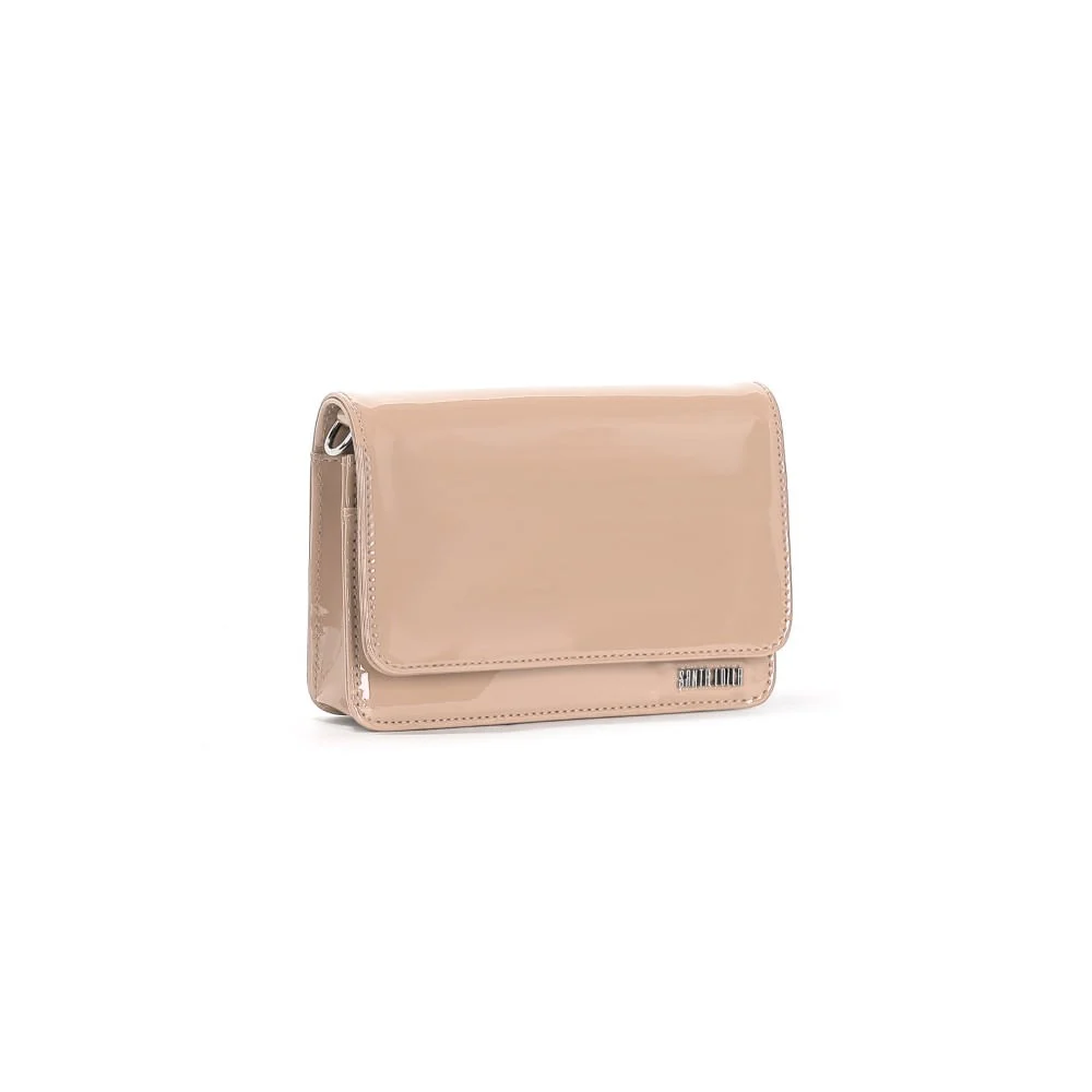Bolsa Flap Bag Bege Envernizado Alça Corrente - vista 2 de 3