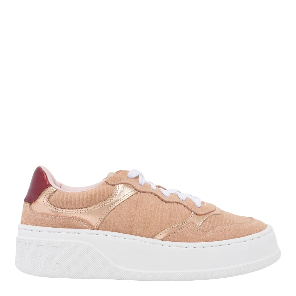 Tênis Flatform Couro Camurça Recortes Rose - vista 1 de 5