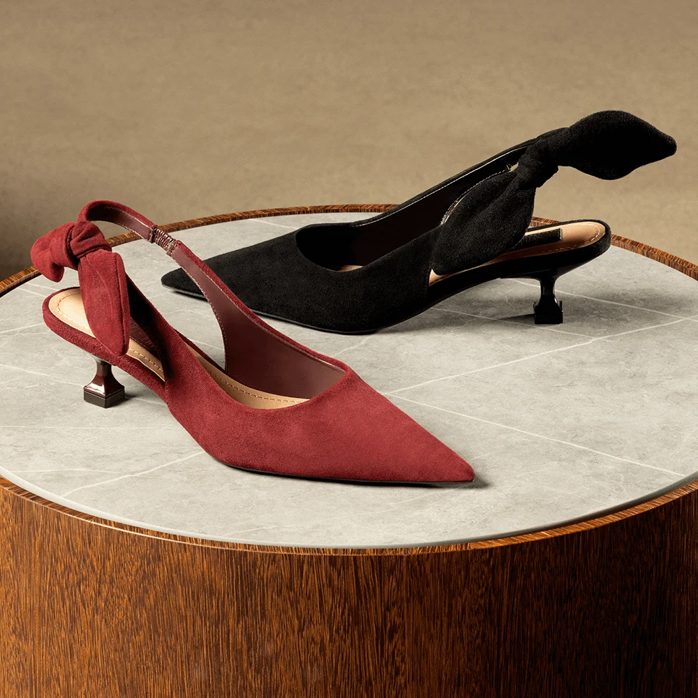 Scarpin Couro Camurça Premium Vermelho Merlot Bico Fino - vista 5 de 5