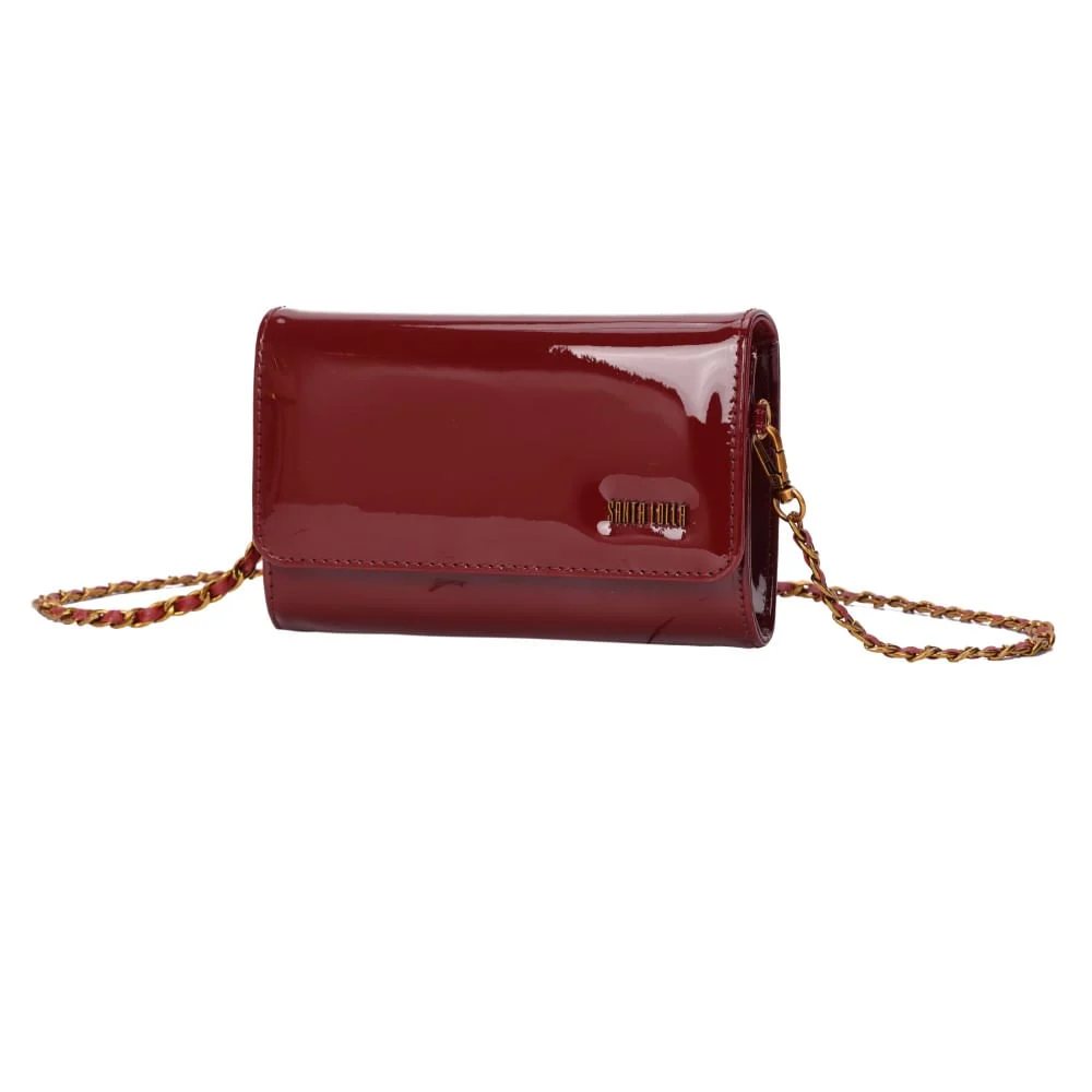 Bolsa Carteira Verniz Vermelho Merlot Alça De Ombro - vista 3 de 6