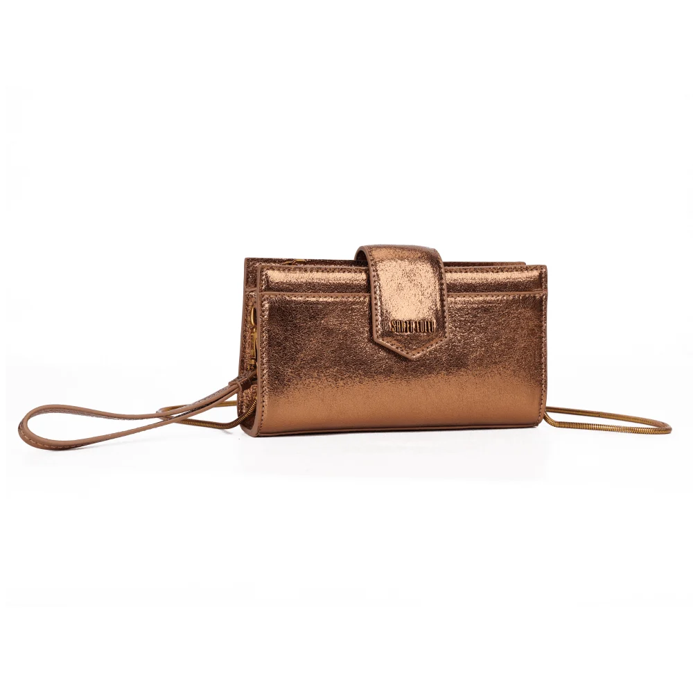 Bolsa Carteira Metalizada Bronze Alça De Ombro - vista 2 de 6