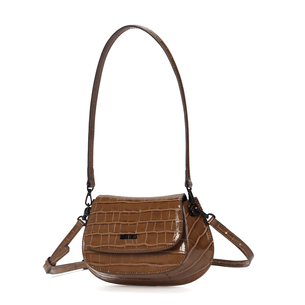 Bolsa Croco Marrom Alça De Ombro - vista 3 de 6