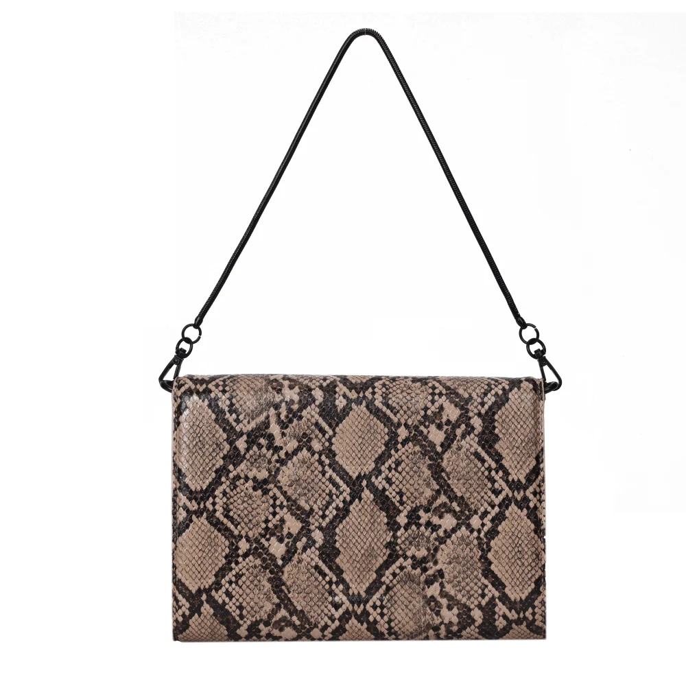 Bolsa Clutch Envelope Animal Print Cobra Bege Alça De Mão - vista 5 de 6