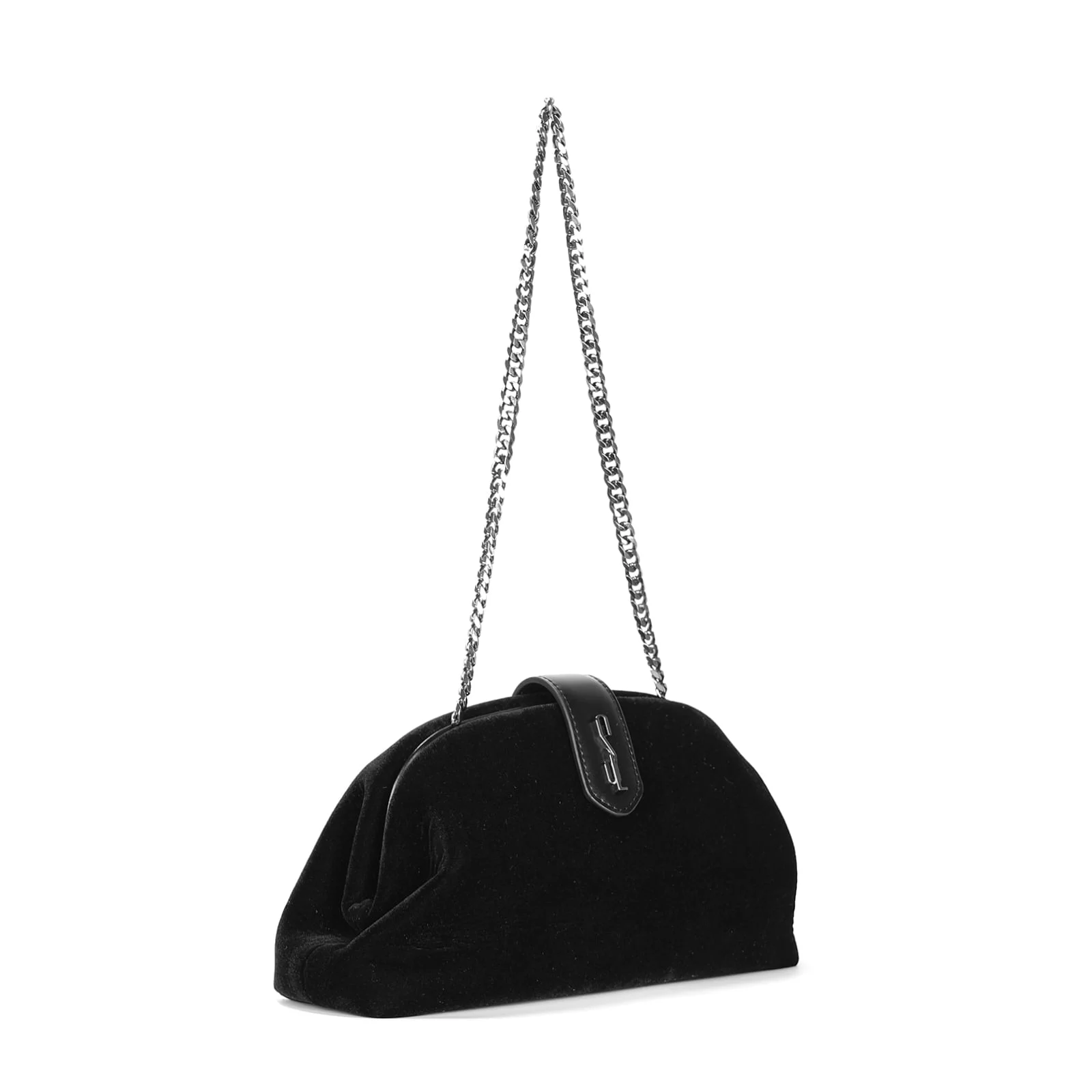 Bolsa Clutch Veludo Preta Alça De Ombro - vista 2 de 3