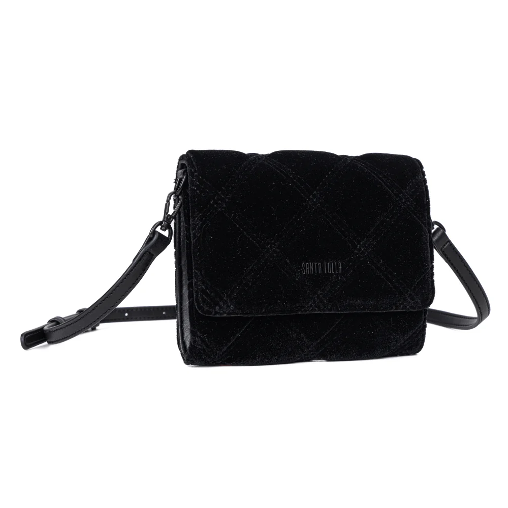 Bolsa Carteira Veludo Preta Alça Transversal - vista 2 de 6