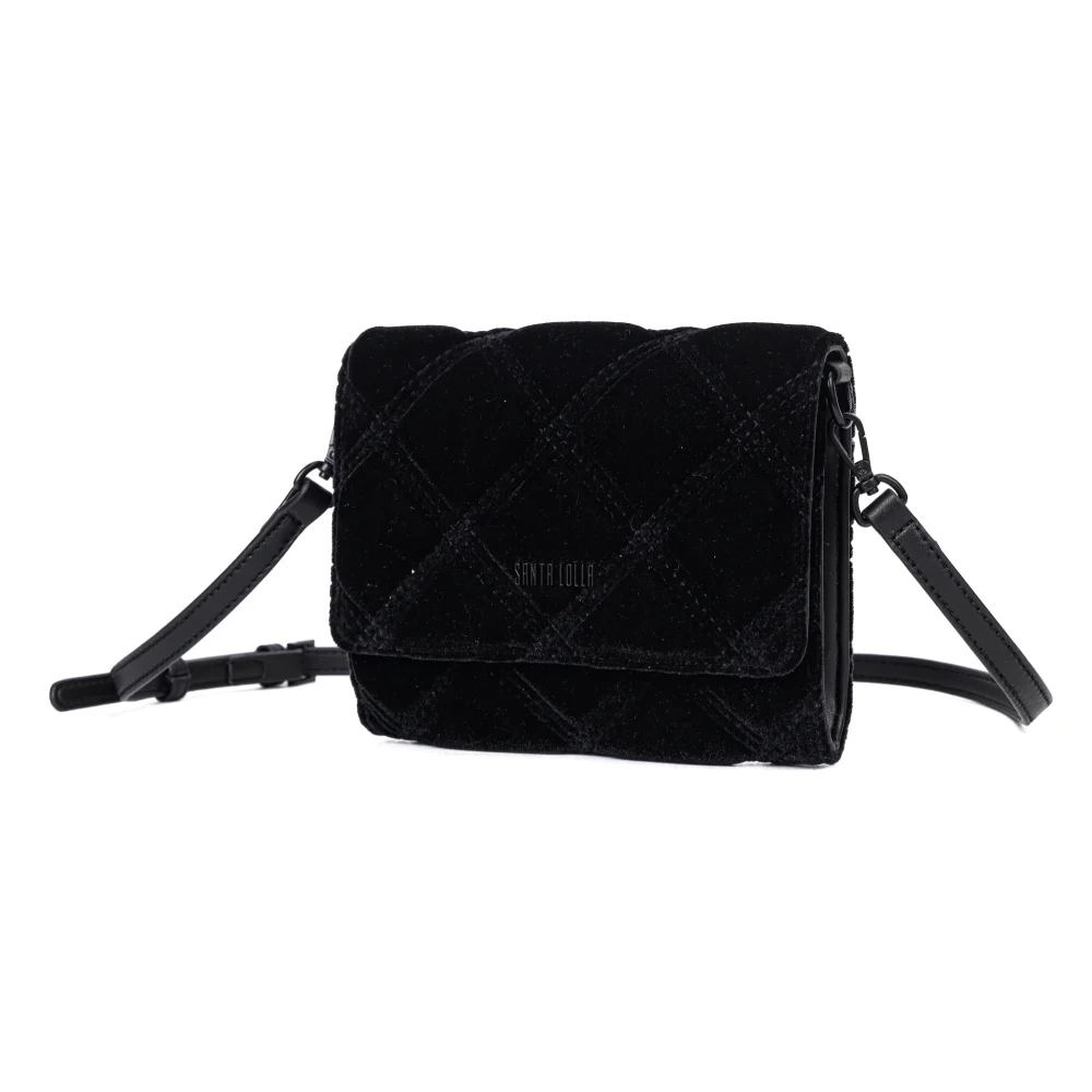 Bolsa Carteira Veludo Preta Alça Transversal - vista 3 de 6
