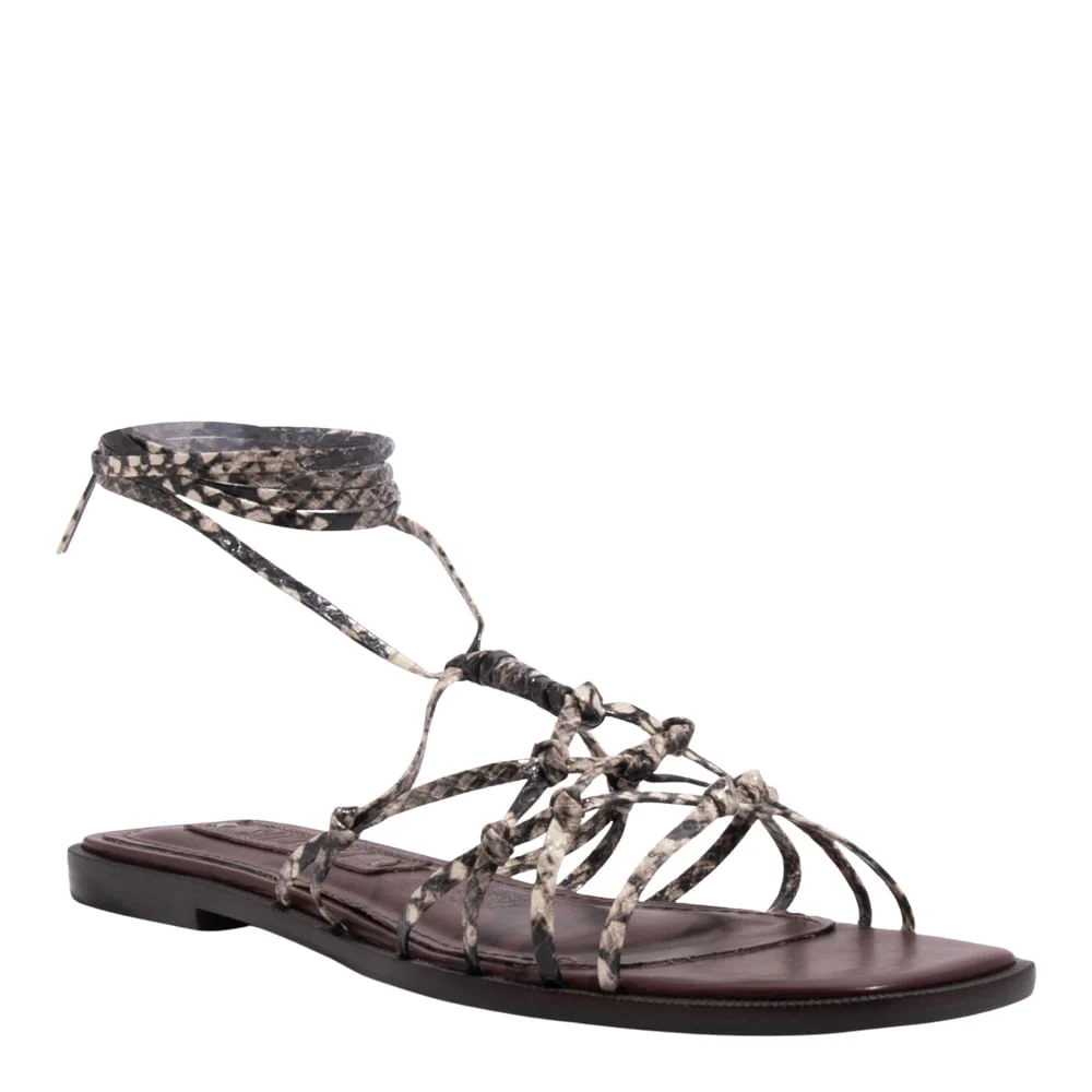 Rasteira Couro Animal Print Estampa Cobra Amarração - vista 2 de 4
