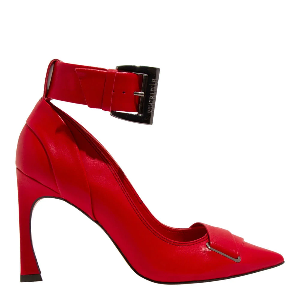 Scarpin Couro Pelica Soft Vermelho Bico Fino - vista 4 de 5