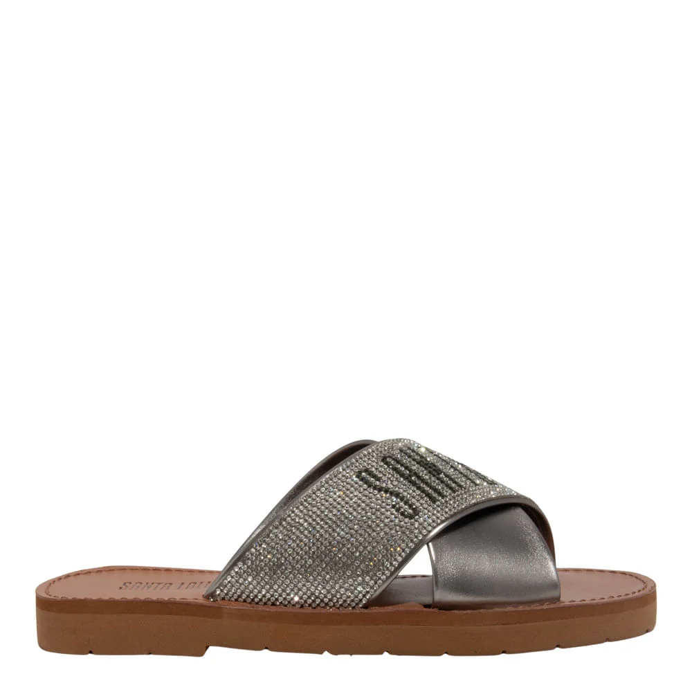 Rasteira Napa Cinza Pewter Metalizado Bico Redondo Brilho - vista 1 de 4