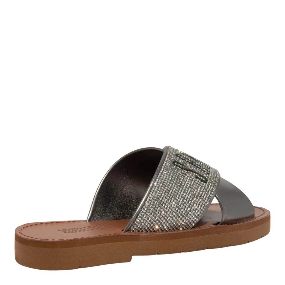 Rasteira Napa Cinza Pewter Metalizado Bico Redondo Brilho - vista 3 de 4