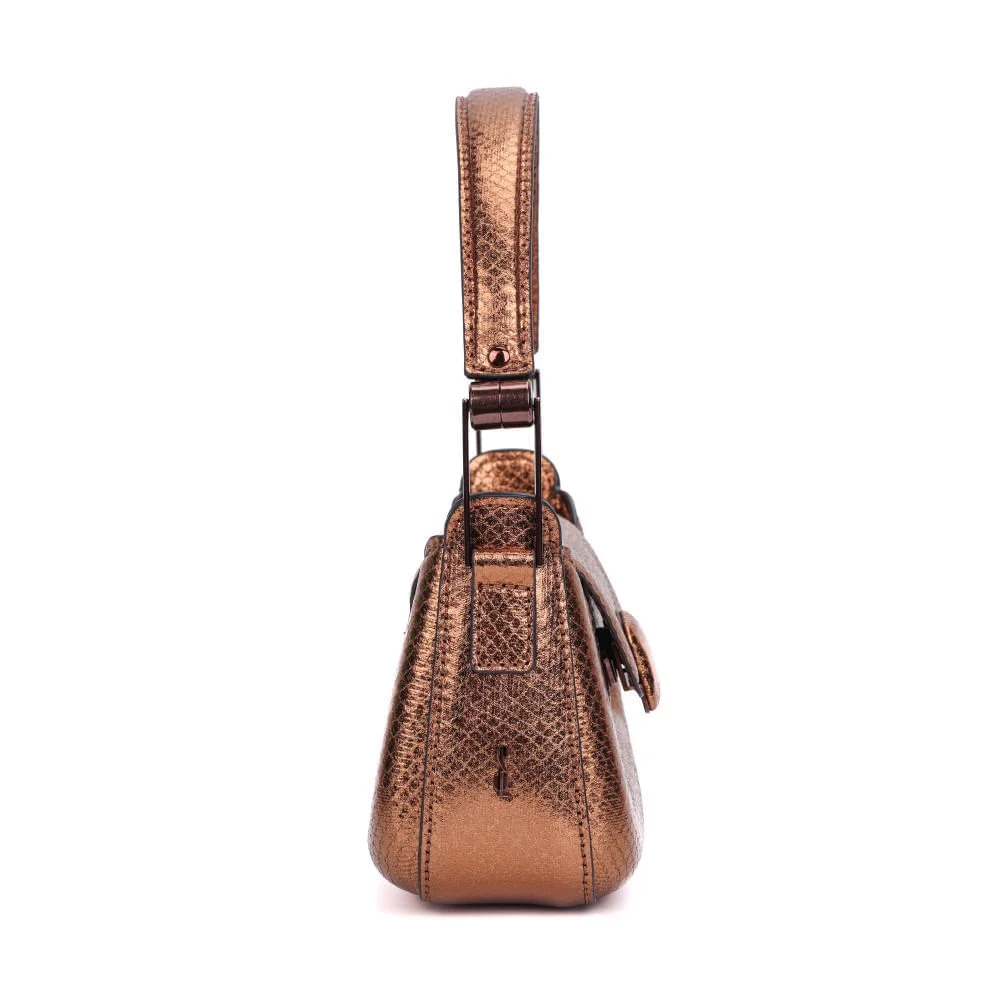 Bolsa Pequena Metalizada Bronze Alça Dupla - vista 4 de 7