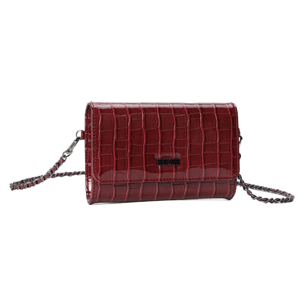 Bolsa Carteira Material Croco Vermelha Alça Transversal Corrente - vista 2 de 7
