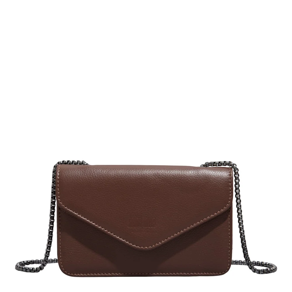 Bolsa Envelope Couro Floater Marrom Dark Alça Transversal - vista 1 de 3