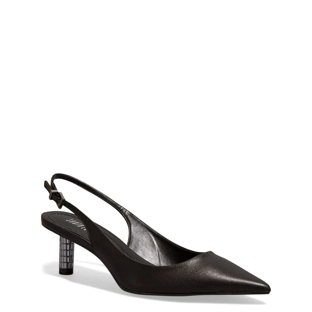 Scarpin Bico Fino Couro Confort Preto Salto Espelho - vista 3 de 5