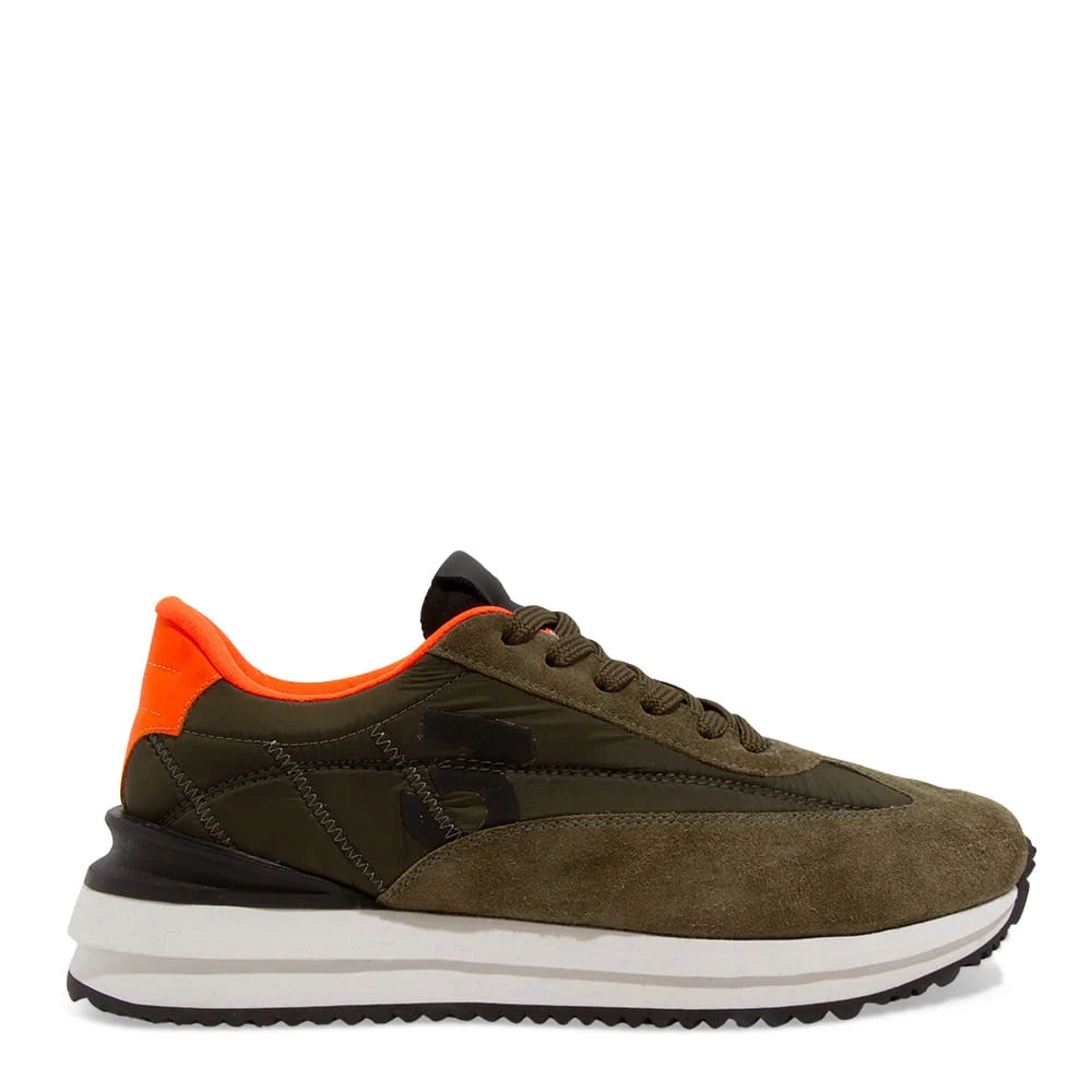 Tênis Jogger Masculino Couro Camurça Verde Oliva - vista 1 de 4