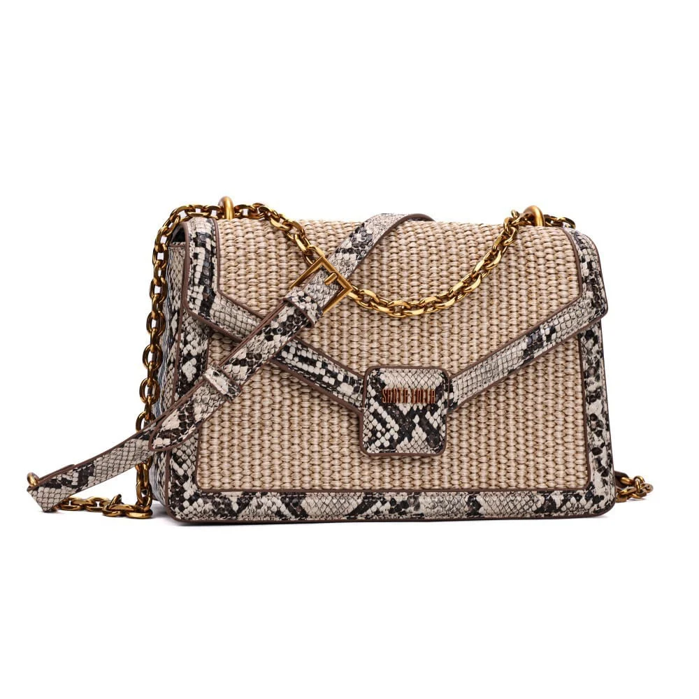Bolsa Estampa Animal Print Cobra Bege Alça Transversal - vista 2 de 7