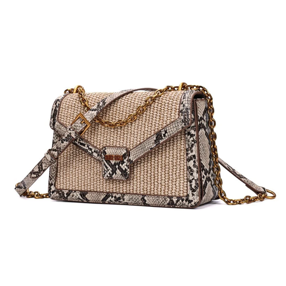 Bolsa Estampa Animal Print Cobra Bege Alça Transversal - vista 3 de 7