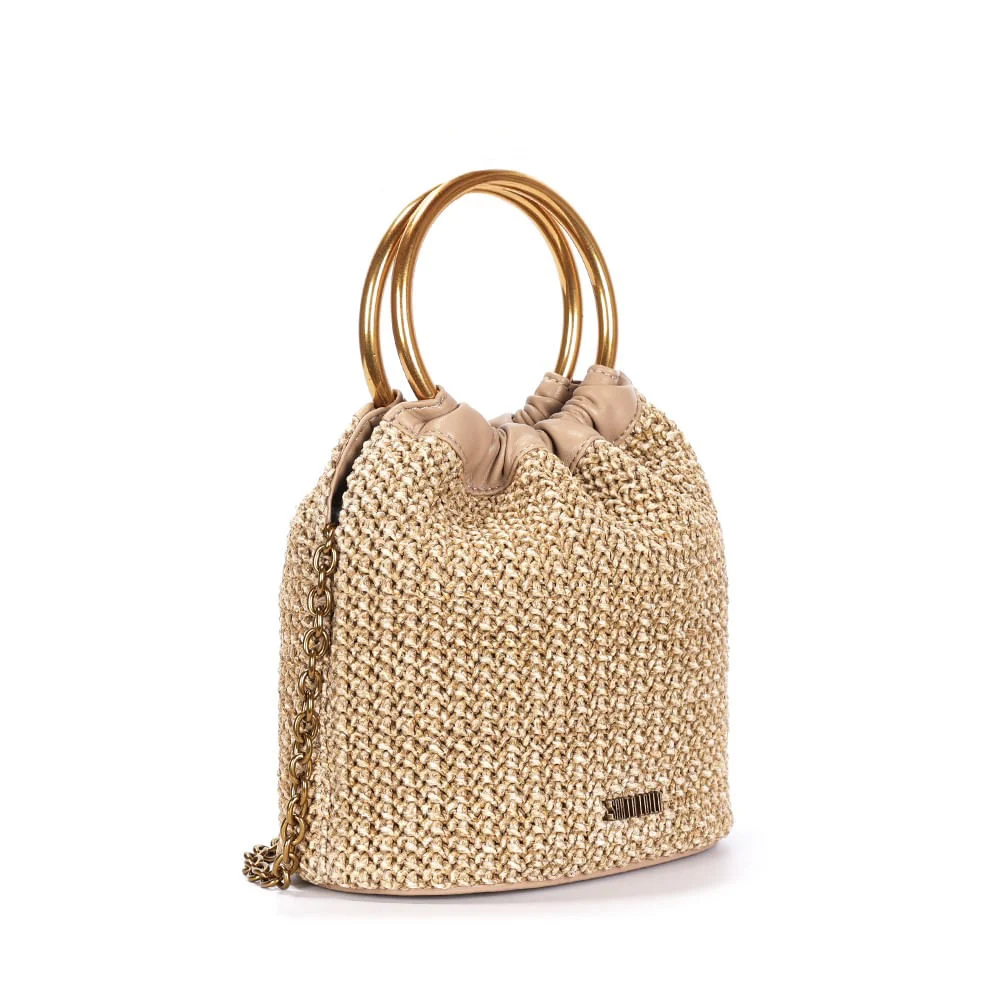 Bolsa Bucket Pequena Palha Bege Alça Metal - vista 1 de 2