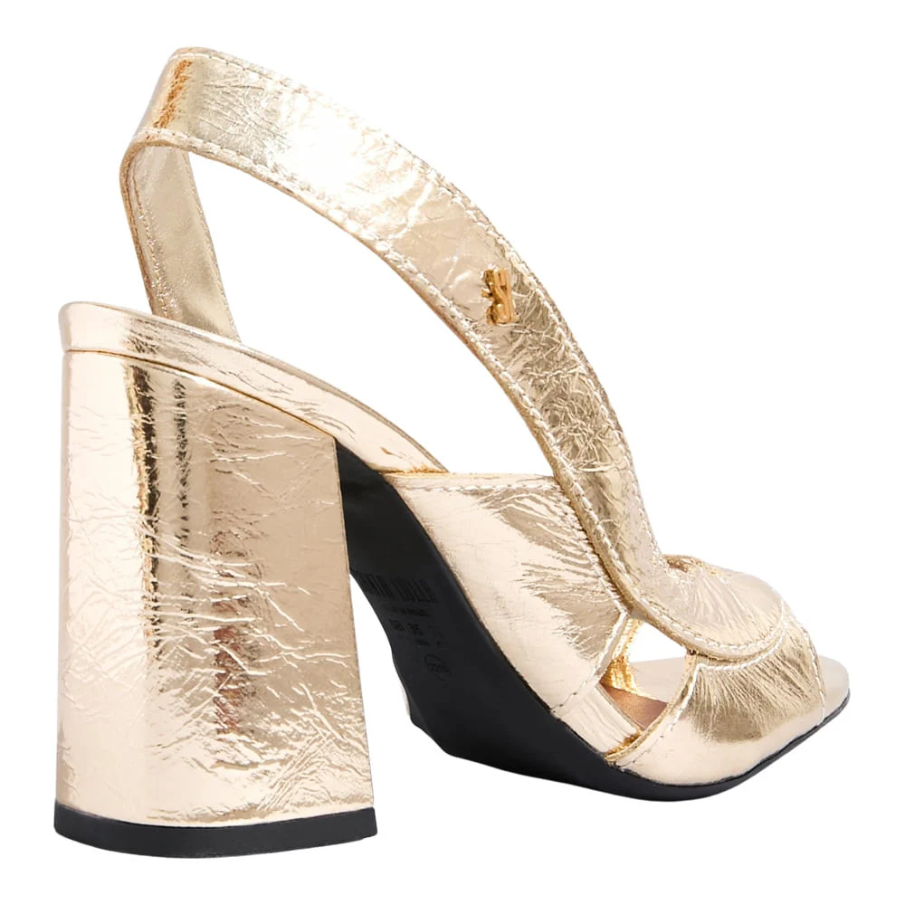 Peep Toe Couro Metalizado Salto Alto Dourado - vista 3 de 3