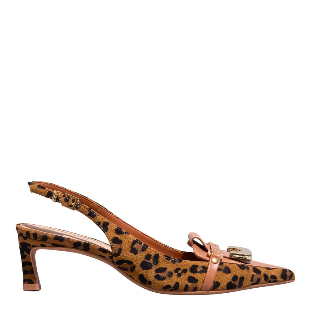 Scarpin Suede Animal Print Salto Baixo - vista 1 de 4