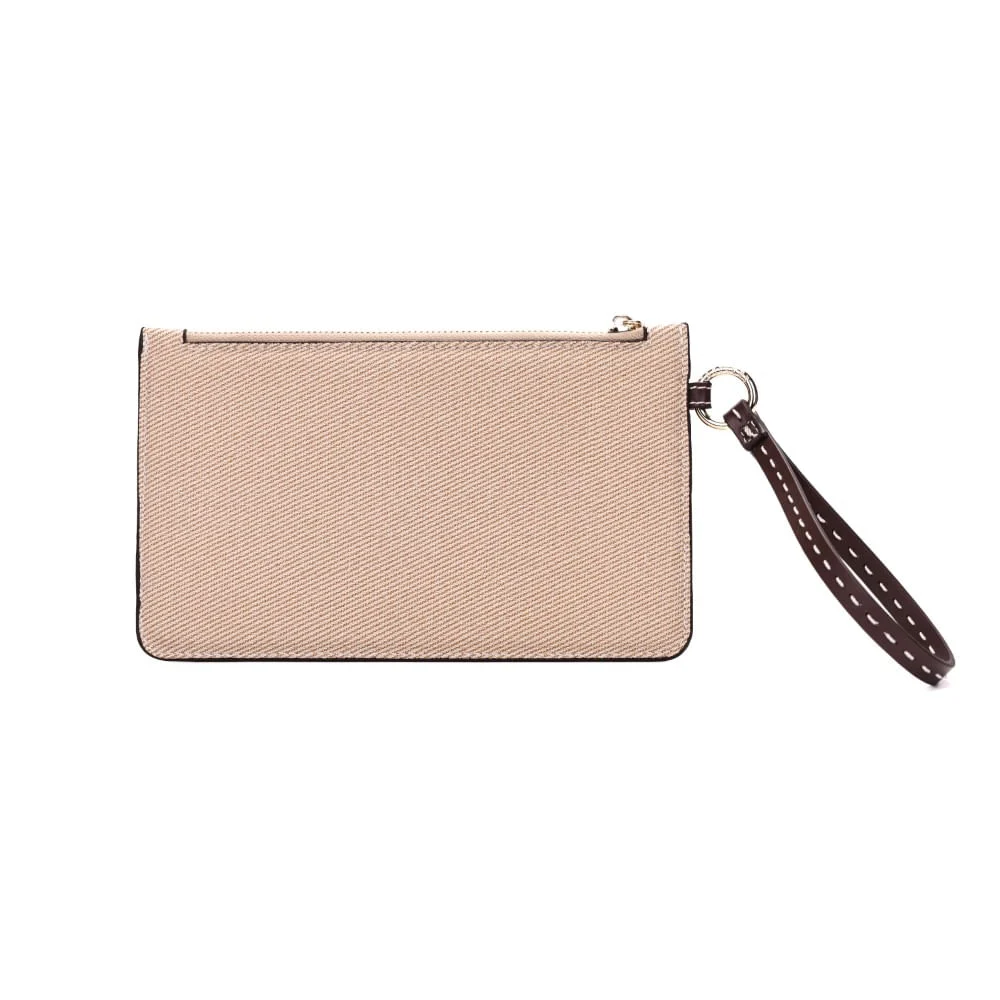 Clutch Canvas Alça De Mão Pespontos Bege - vista 5 de 7