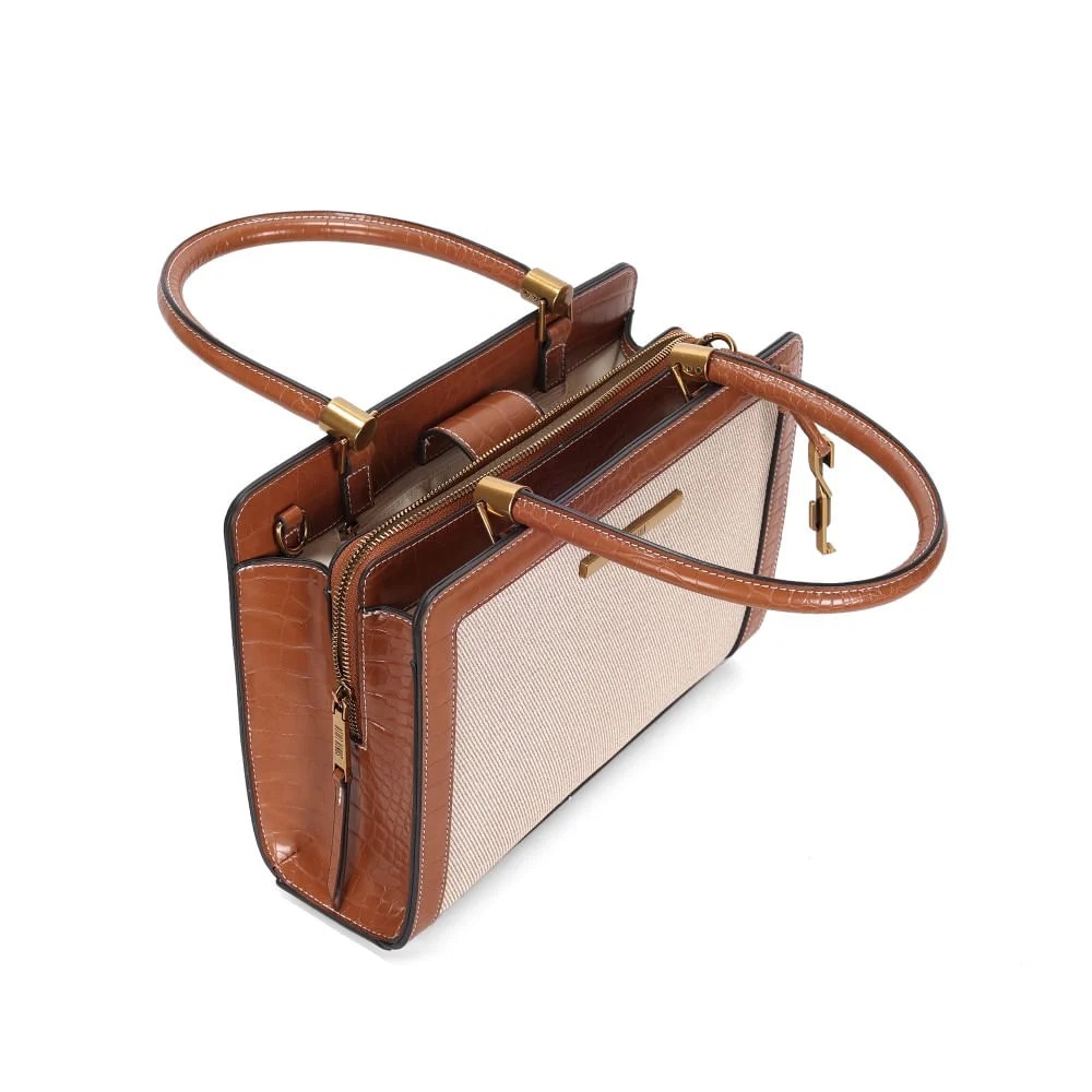 Bolsa Tote Bag Canvas Bege Transversal Pespontos - vista 3 de 3