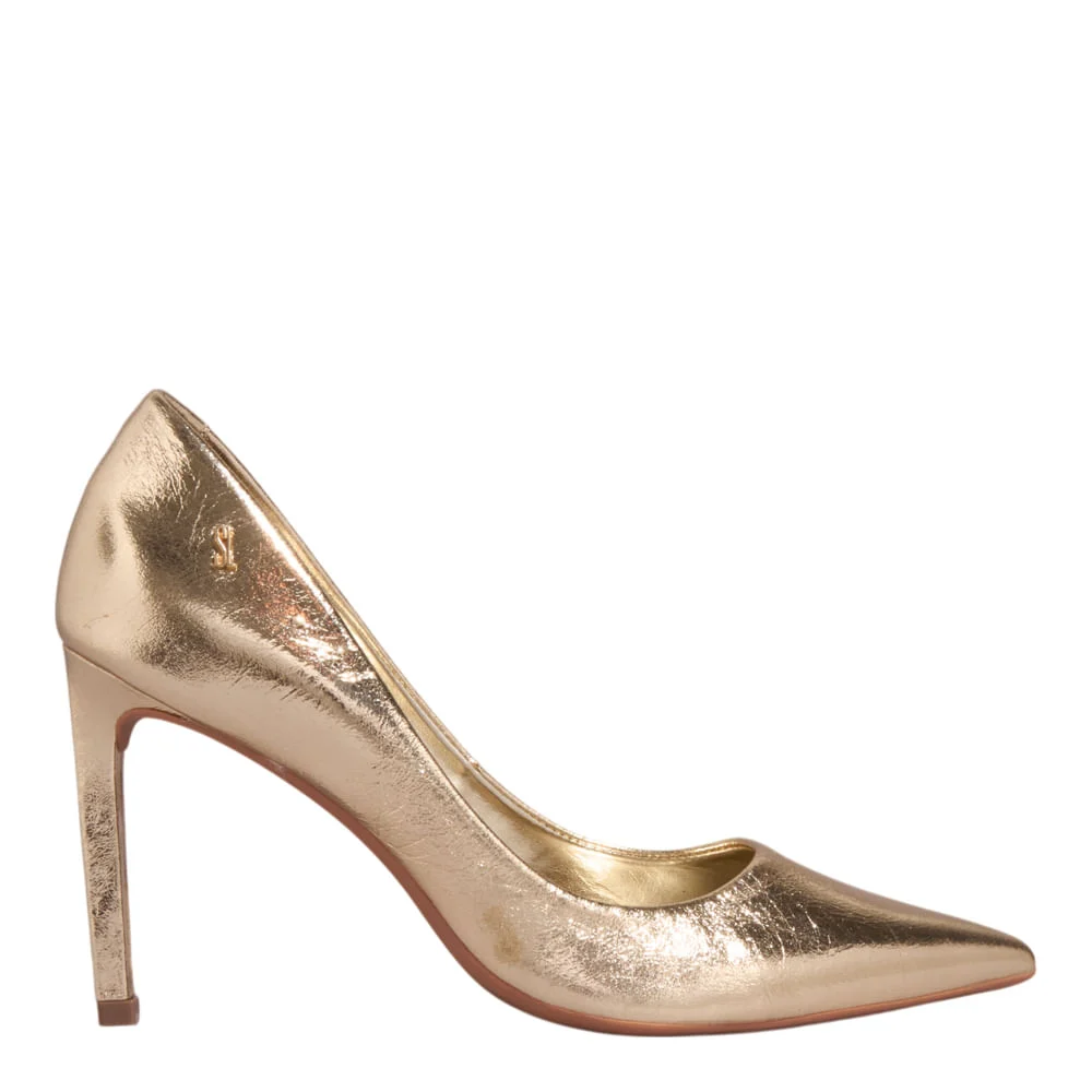 Scarpin Couro Metalizado Dourado Salto Alto - vista 1 de 3