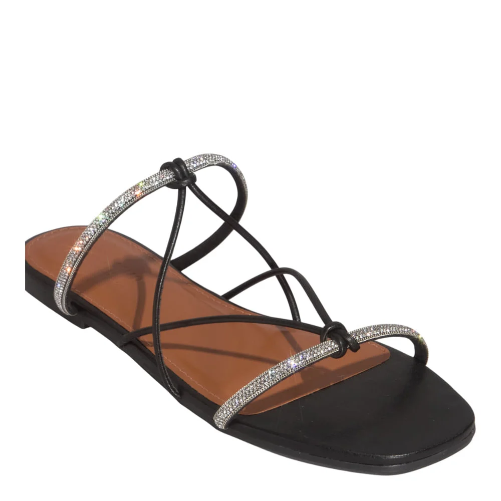 Rasteira Brilho Strass Napa Soft Preta - vista 4 de 5
