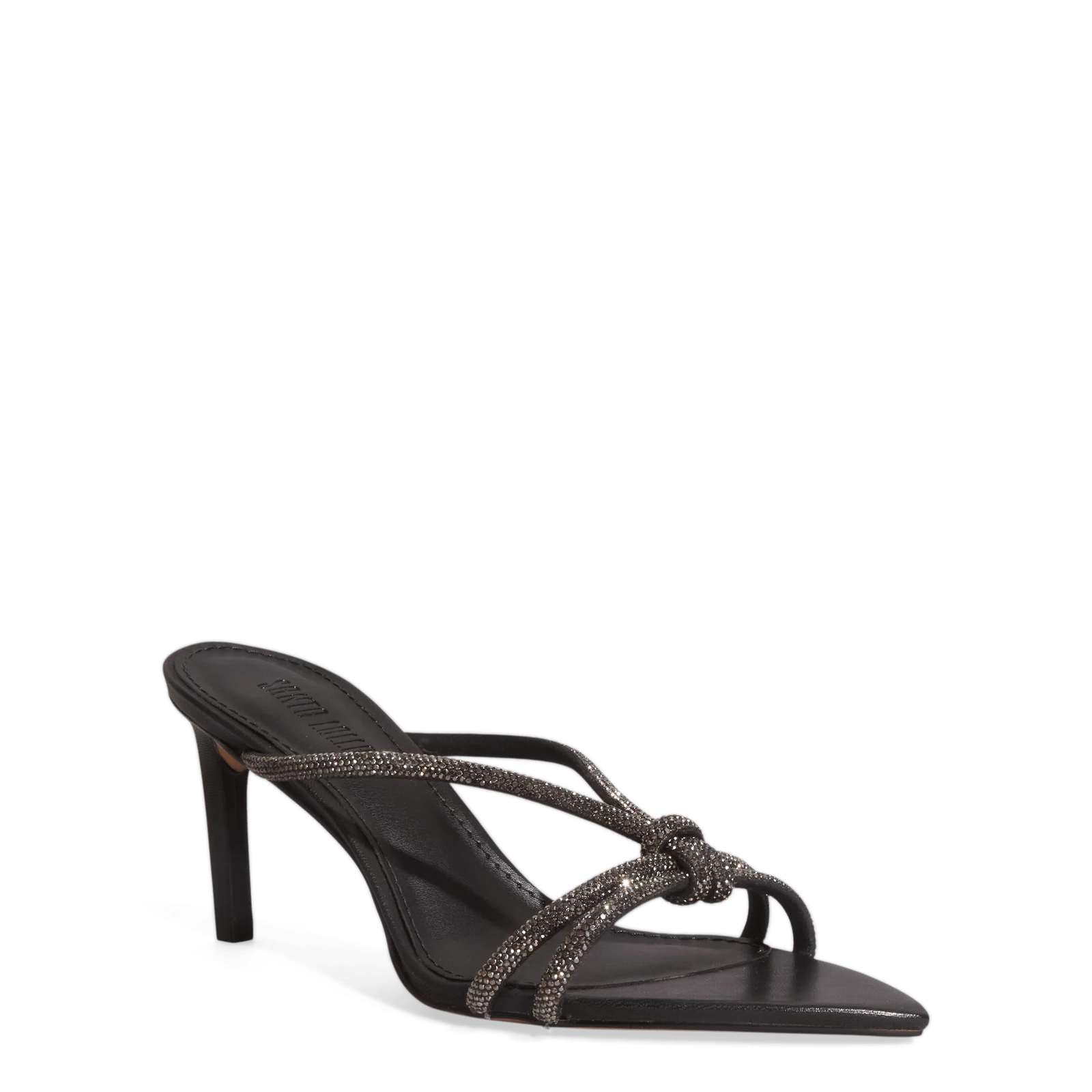 Mule Bico Folha Strass Brilhante Salto Fino Preto - vista 2 de 3