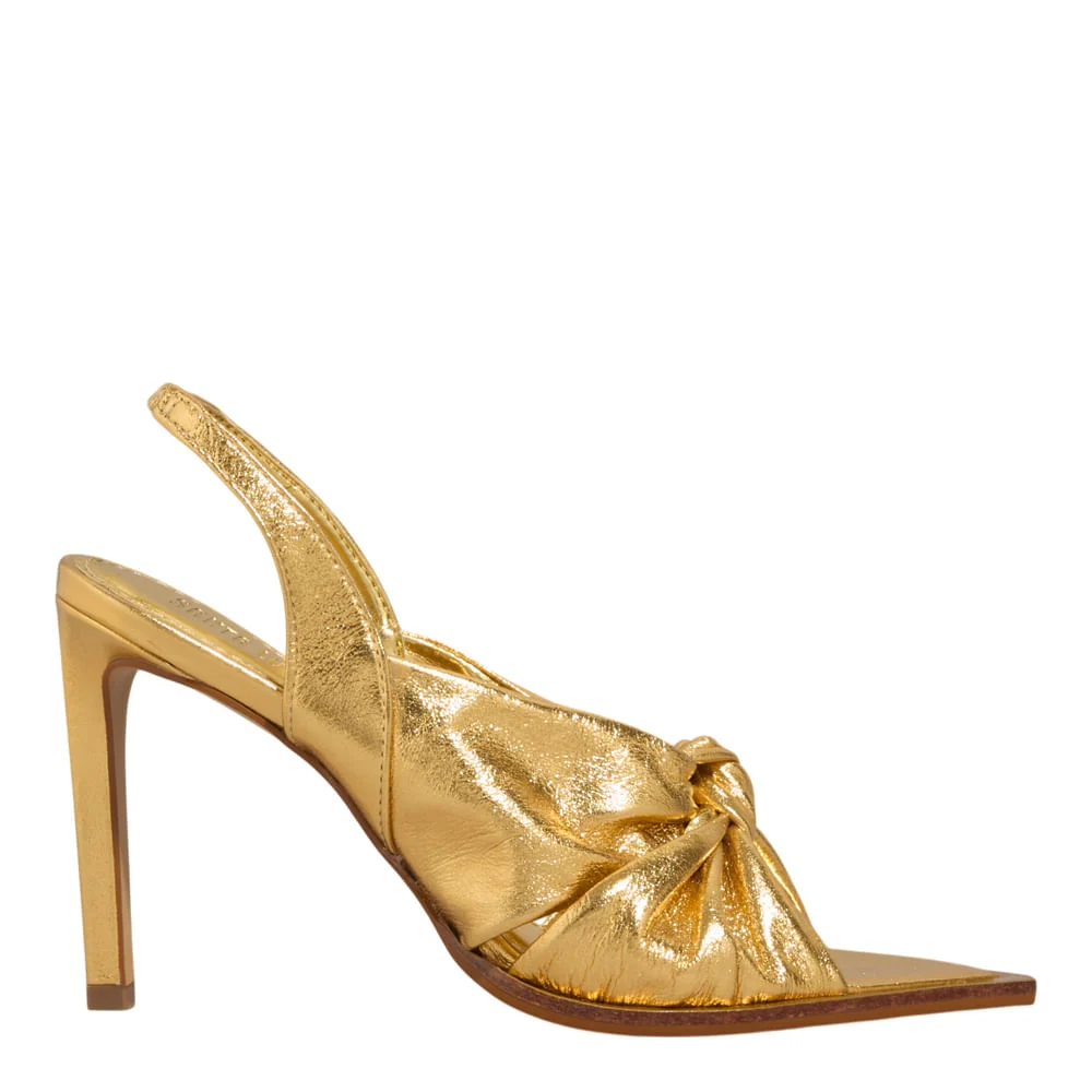 Peep Toe Slingback Couro Metalizado Bico Folha Dourado - vista 1 de 3