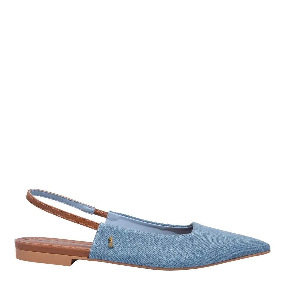 Sapatilha Slingback Texturizada Bico Fino Azul Jeans - vista 1 de 4
