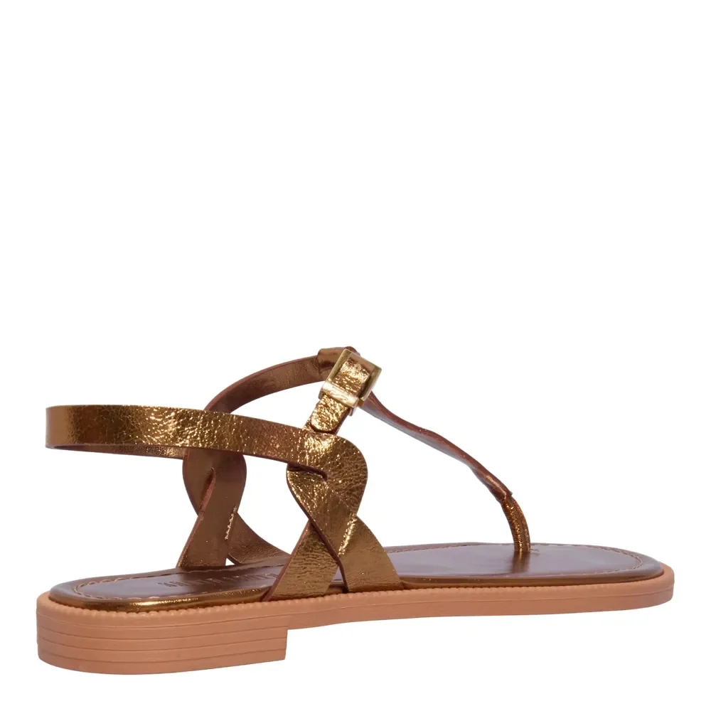 Rasteira Couro Craquele Metalizada Bronze - vista 3 de 4