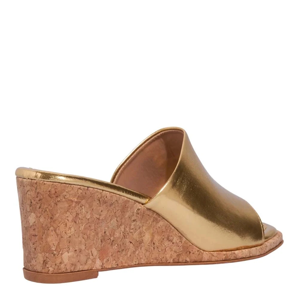 Mule Metalizado Salto Anabela Dourado - vista 3 de 3