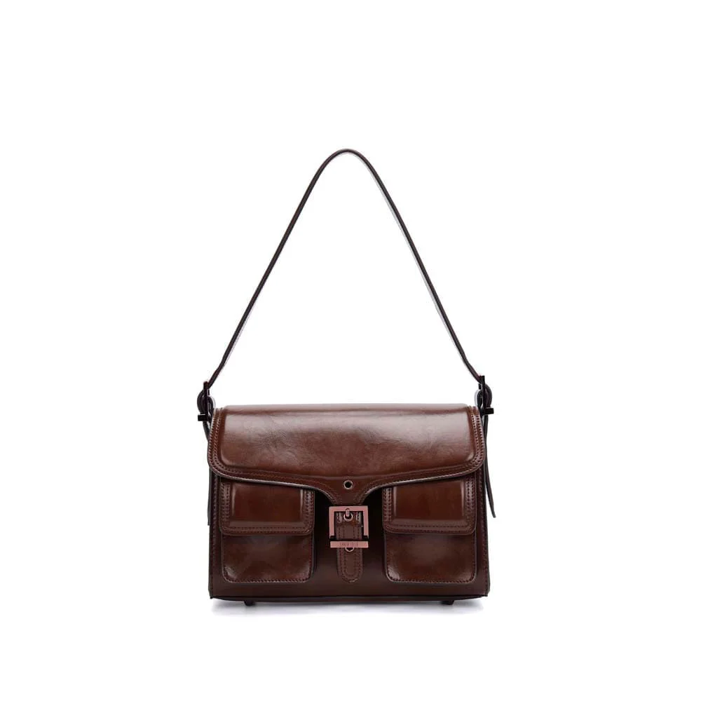 Bolsa Material Rustico Marrom Dark Alça De Ombro - vista 2 de 6