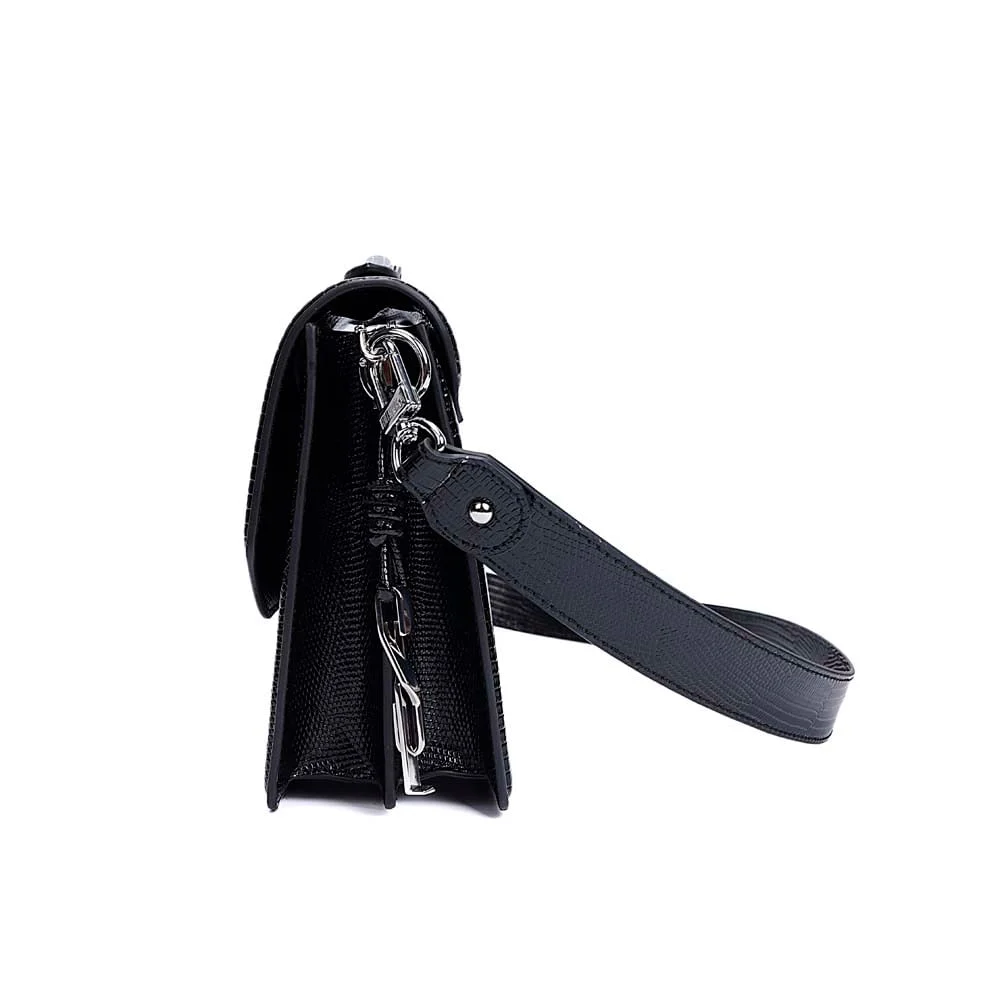 Bolsa Material Lizard Preta Alça Transversal - vista 4 de 7