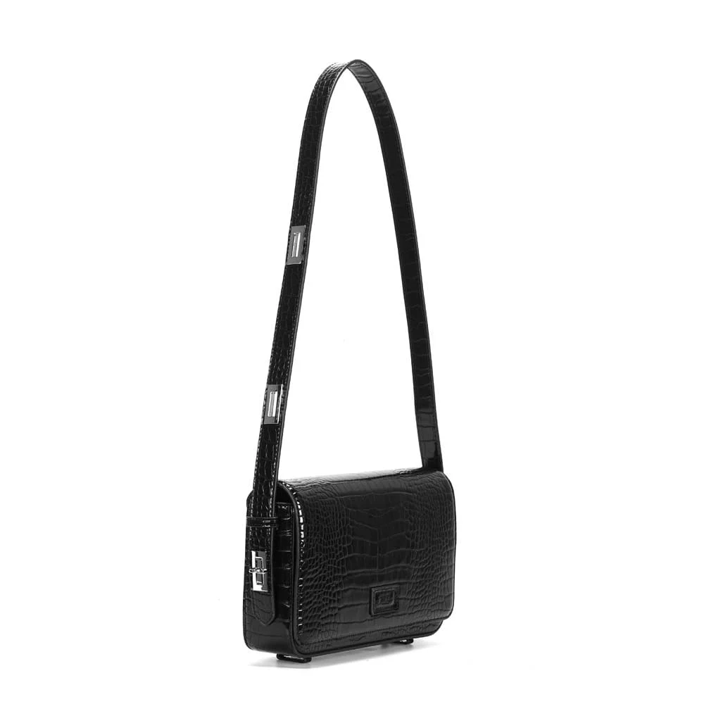 Bolsa Croco Preta Alça De Ombro - vista 2 de 4