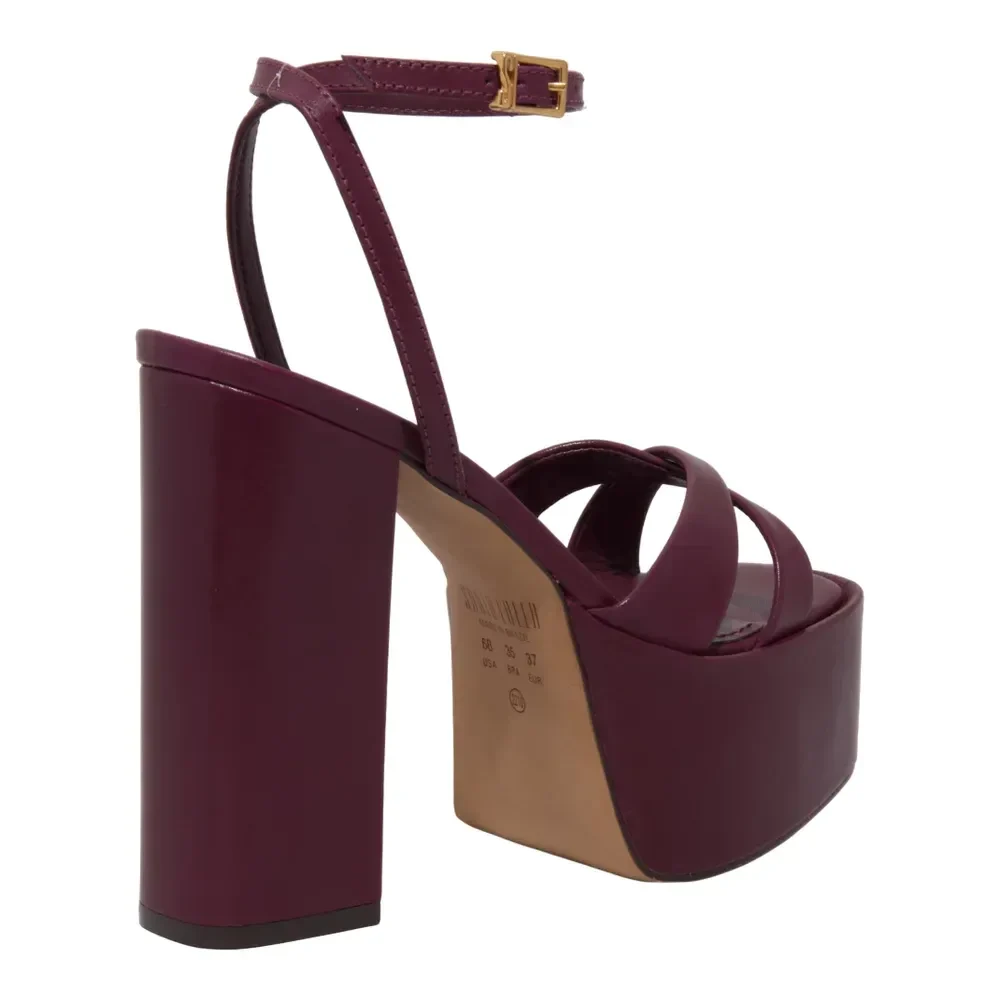 Sandália Meia Pata Plataforma Couro Salto Alto Roxo Berry - vista 3 de 3
