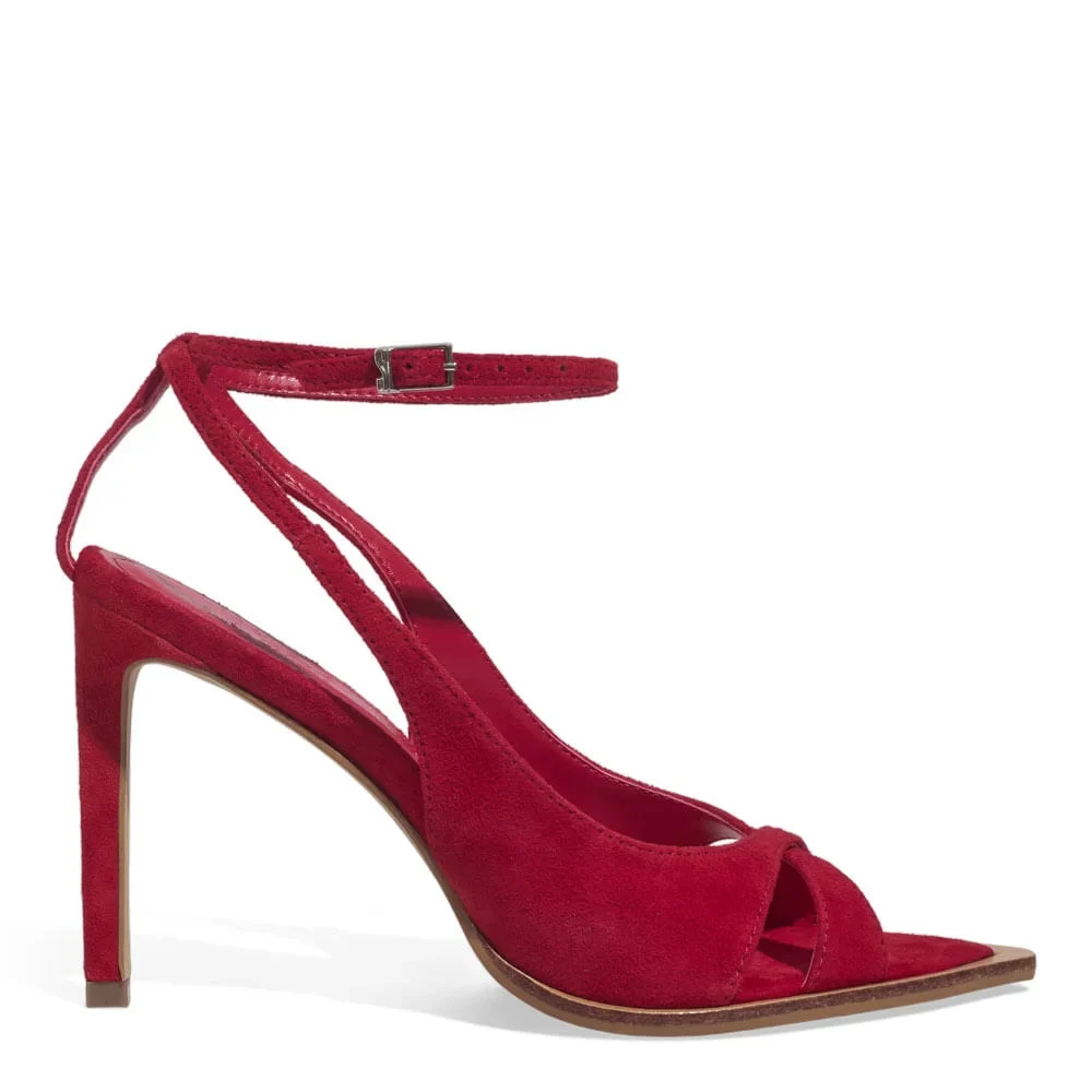 Sandália Peep Toe Couro Camurça Bico Folha Vermelha - vista 1 de 3