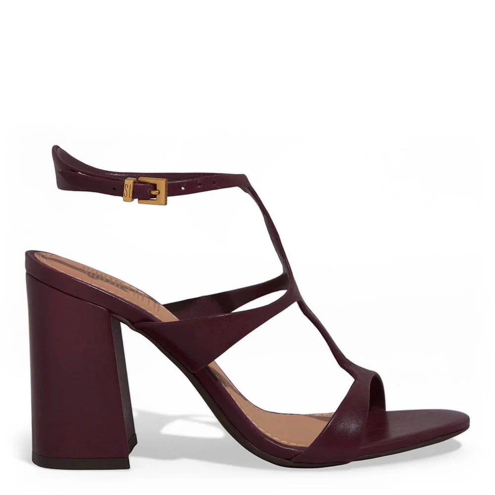 Sandália Couro Pelica Salto Grosso Roxo Berry - vista 1 de 3