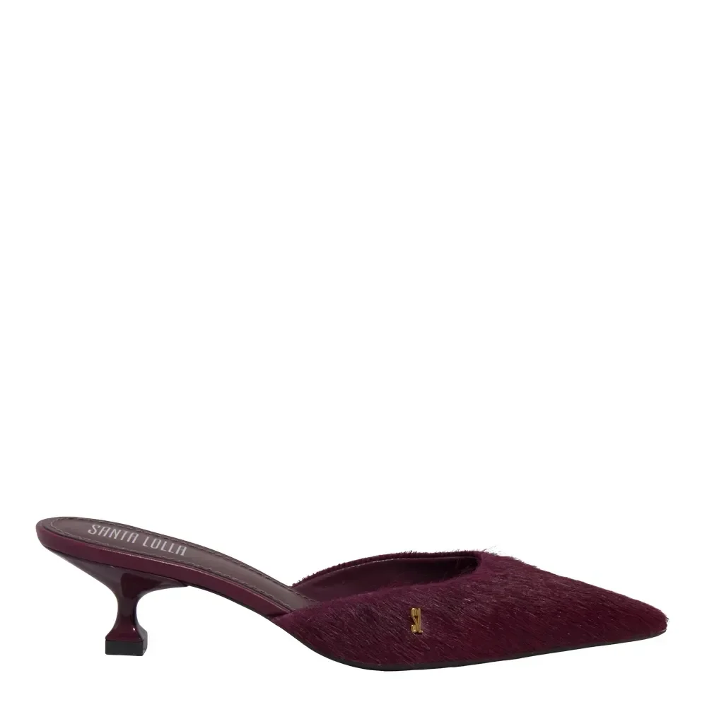 Mule Couro Pelinho Salto Taça Roxo Berry - vista 1 de 3
