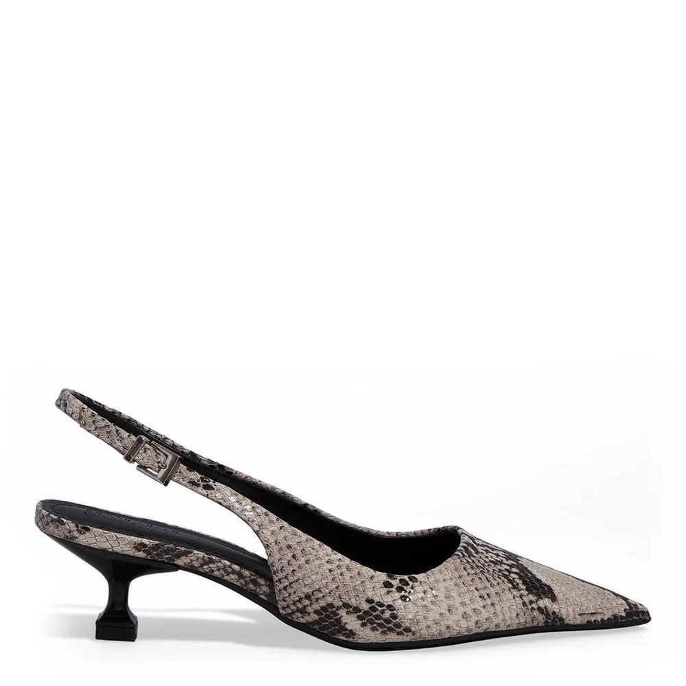 Scarpin Slingback Couro Salto Baixo Taça Animal Print Cobra - vista 1 de 3