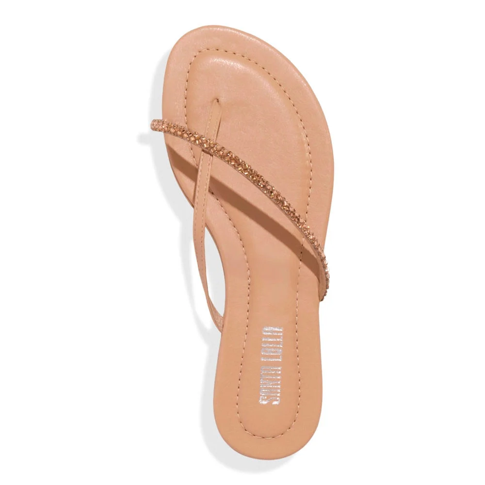 Rasteira Napa Soft Brilho Strass Bege Palha - vista 4 de 4