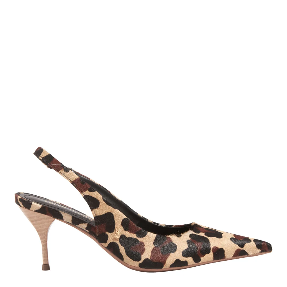 Scarpin Slingback Couro Pelo Salto Agulha Animal Print Onça - vista 1 de 3
