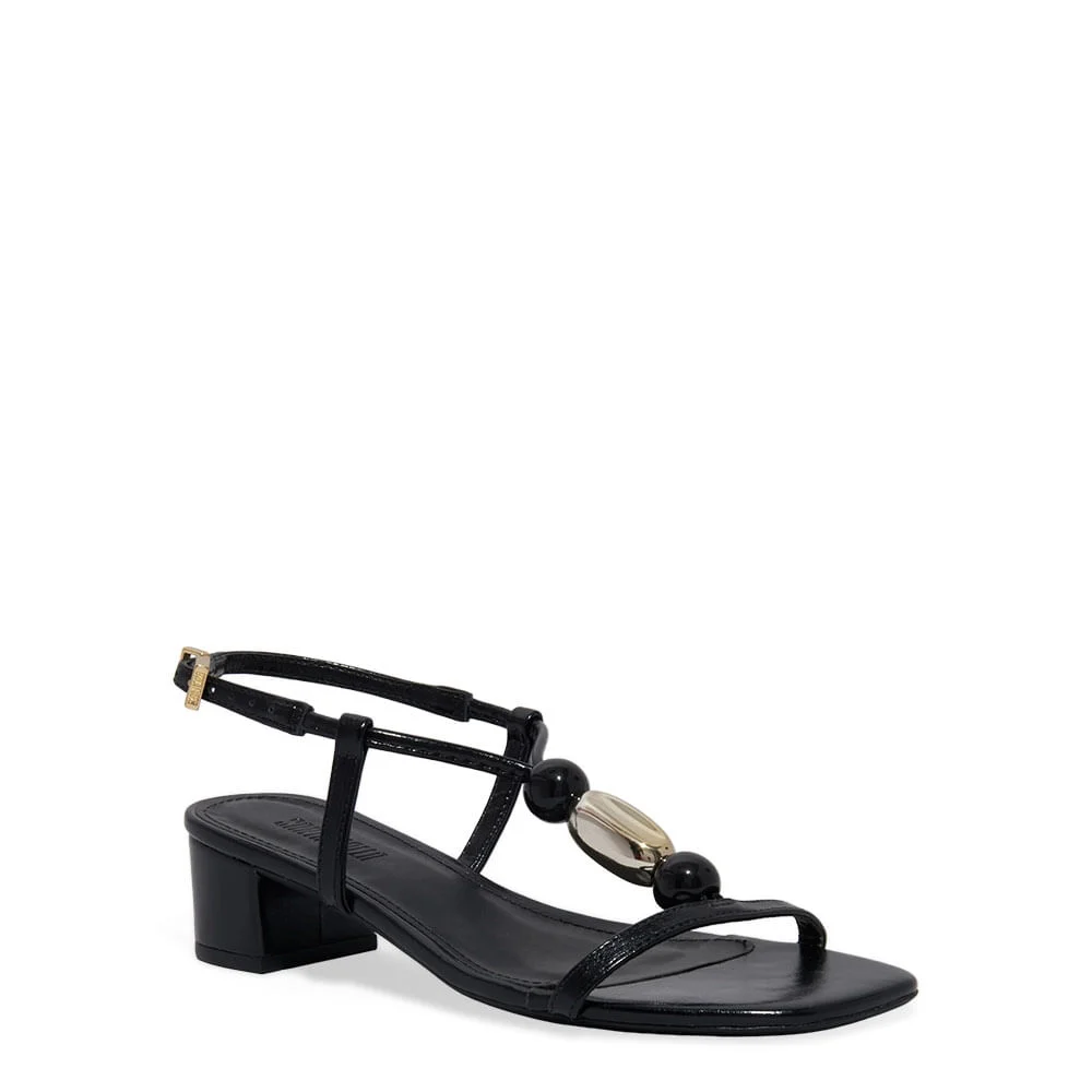 Sandália Napa Bico Quadrado Salto Bloco Preta - vista 2 de 3