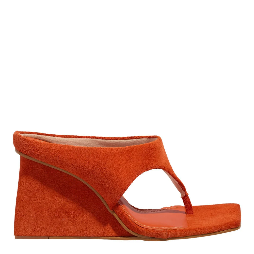 Mule de Dedo Salto Anabela Couro Camurça Laranja Pomelo - vista 1 de 4